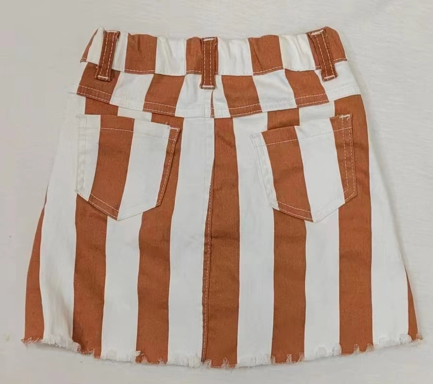 Orange stripe pocket baby girls denim skirt