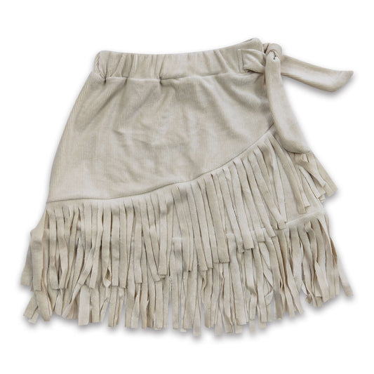 Beige tassels kids girls western skirt