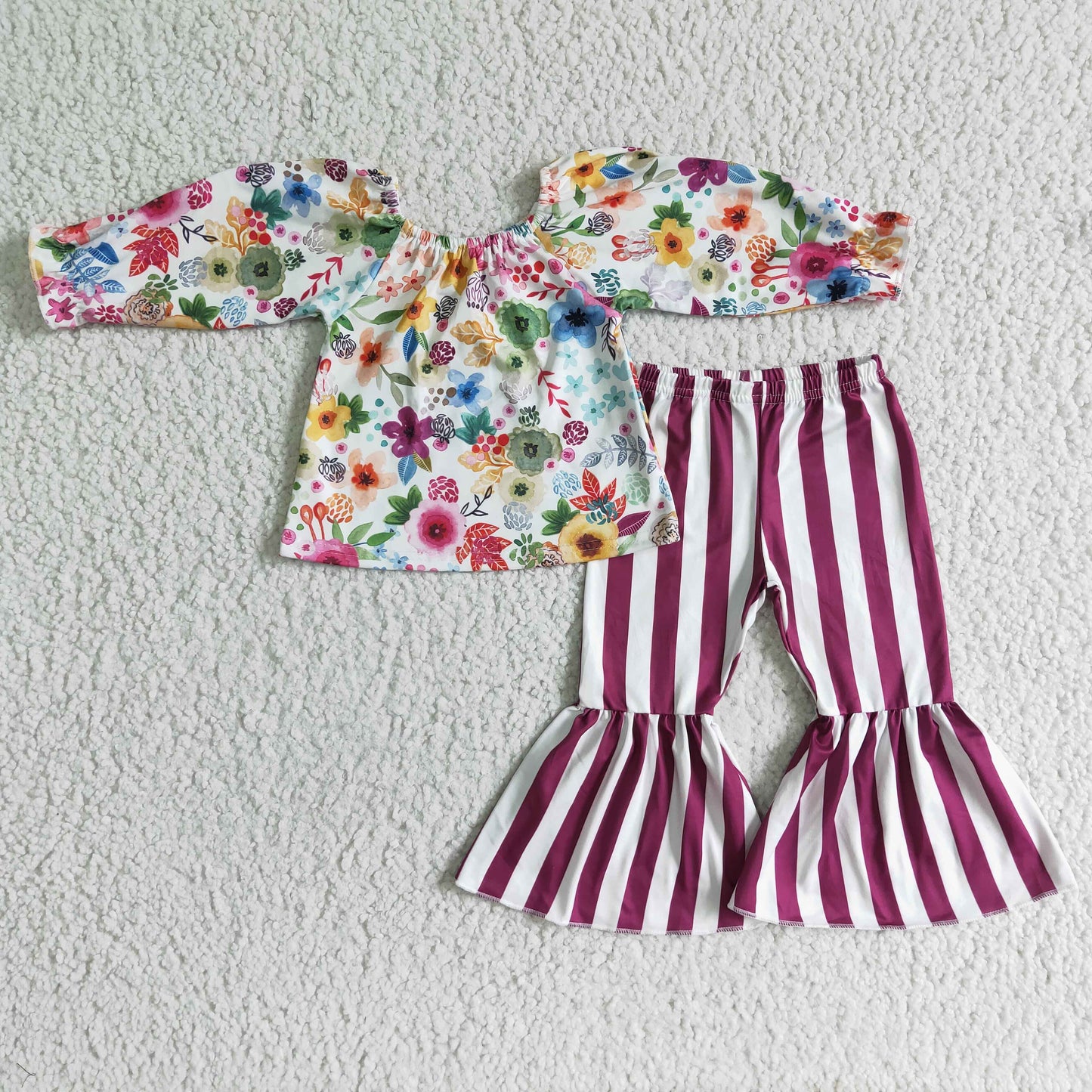 Floral top stripe pants kids girls fall clothing