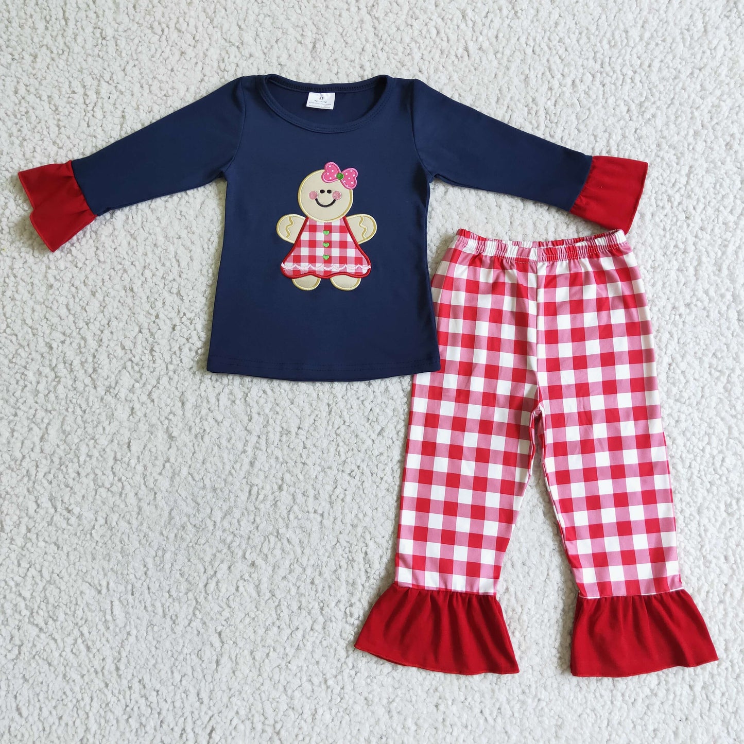 Gingerbread embroidery girls Christmas pajamas