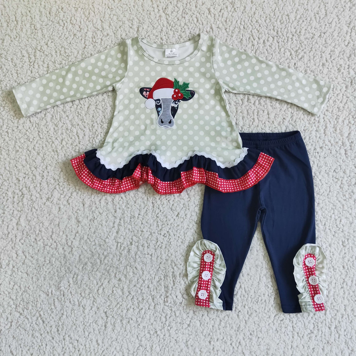 Cow embroidery ruffle runic leggings girls Christmas outfits