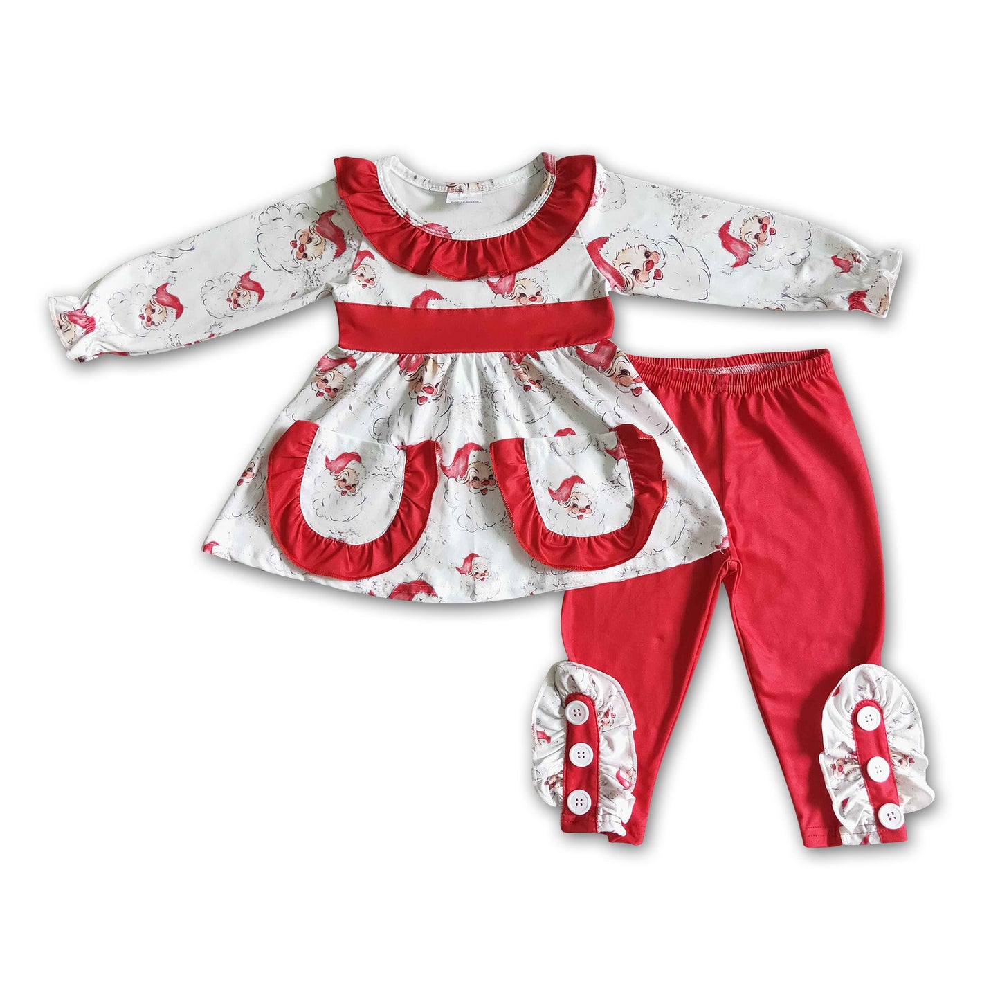 Santa pockets tunic ruffles pants girls Christmas clothes