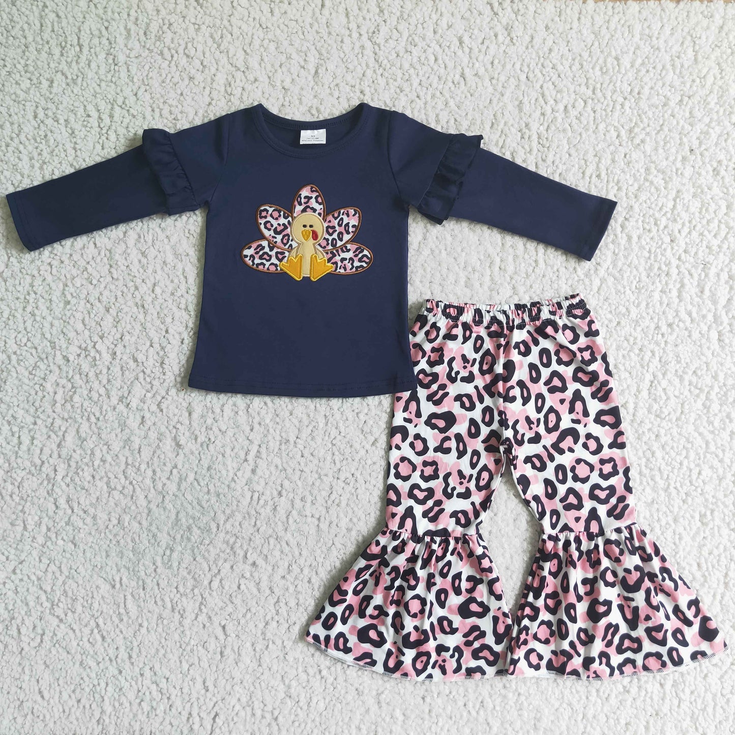 Leopard turkey embroidery girls Thanksgiving clothes