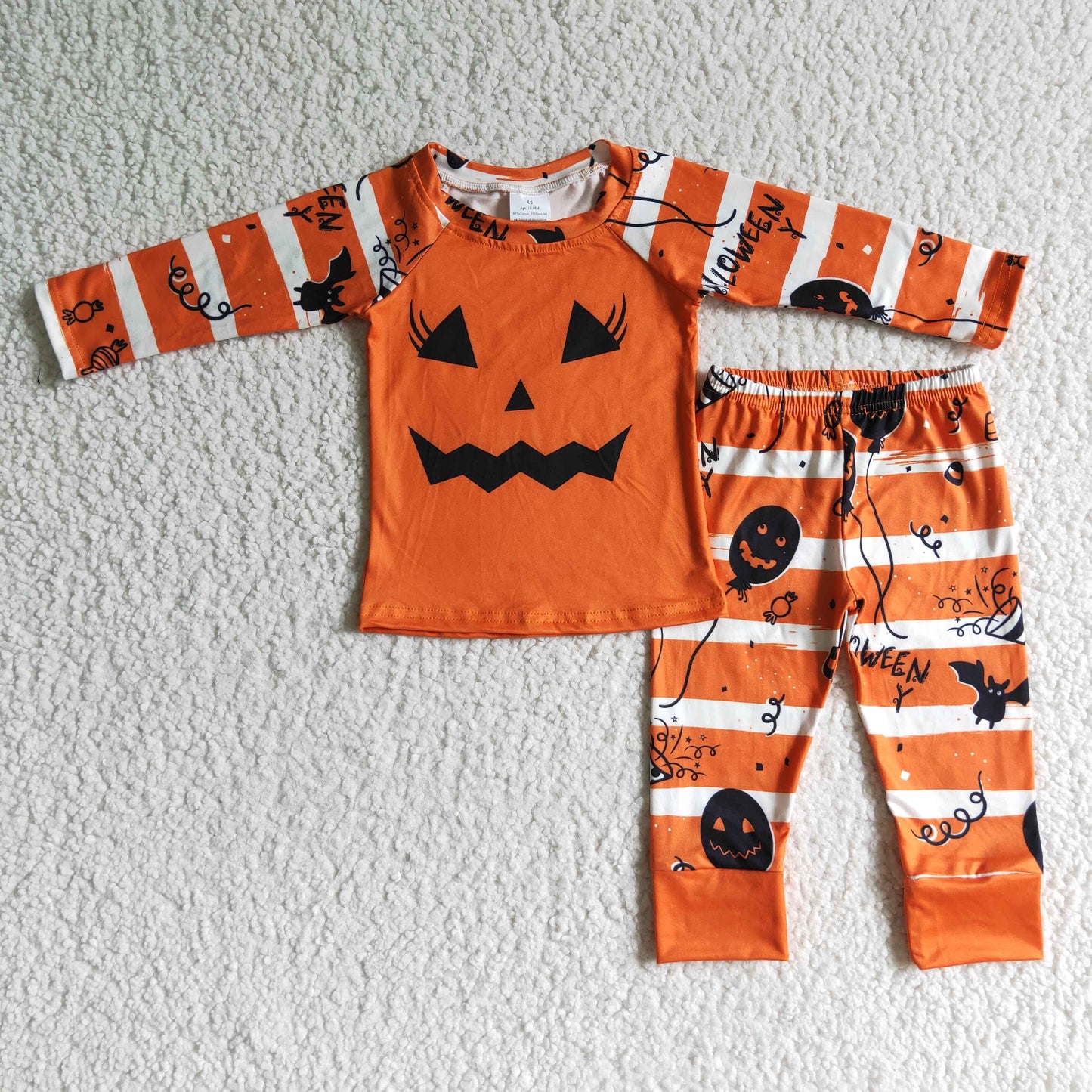 Black balloon orange pumpkin baby girls Halloween pajamas