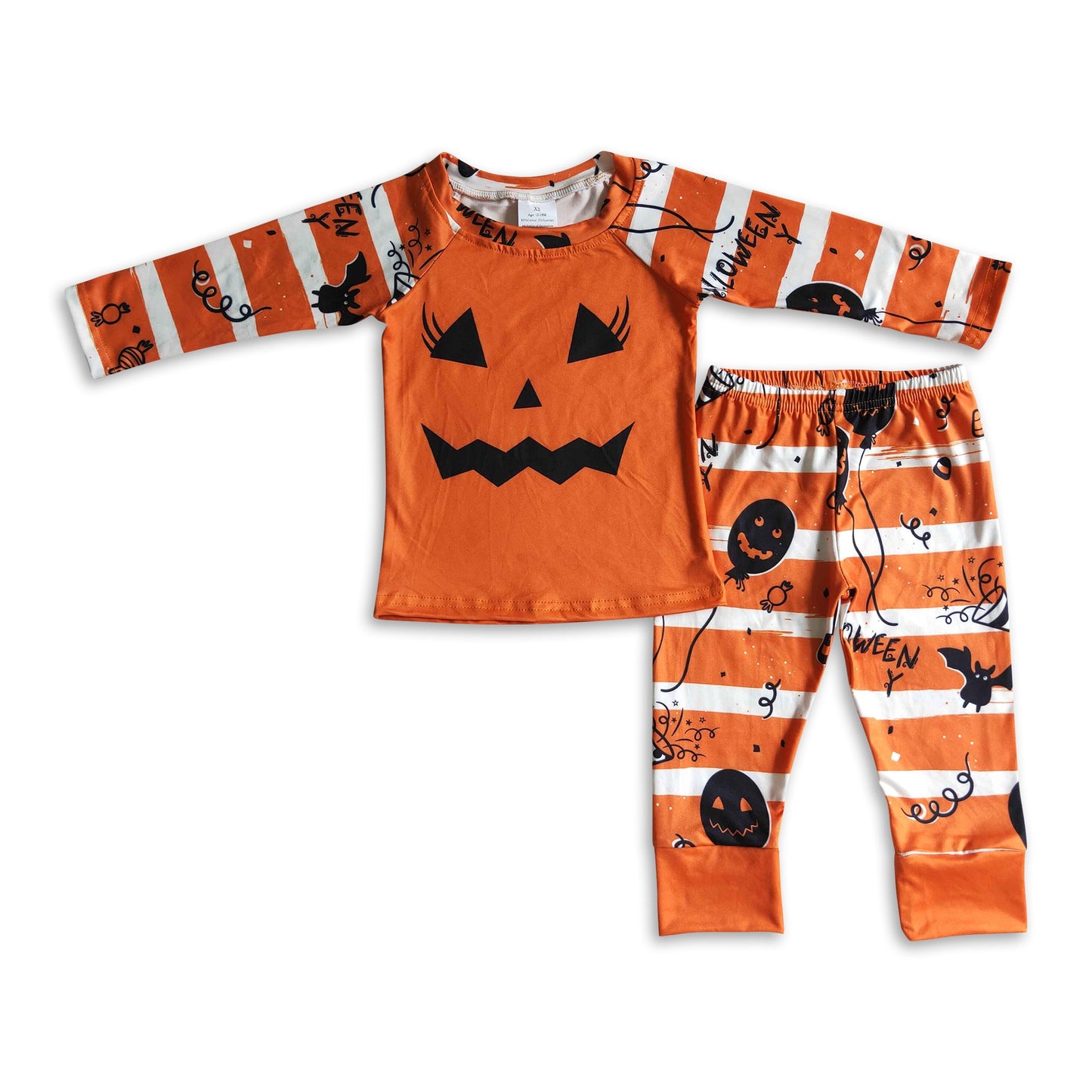 Black balloon orange pumpkin baby girls Halloween pajamas