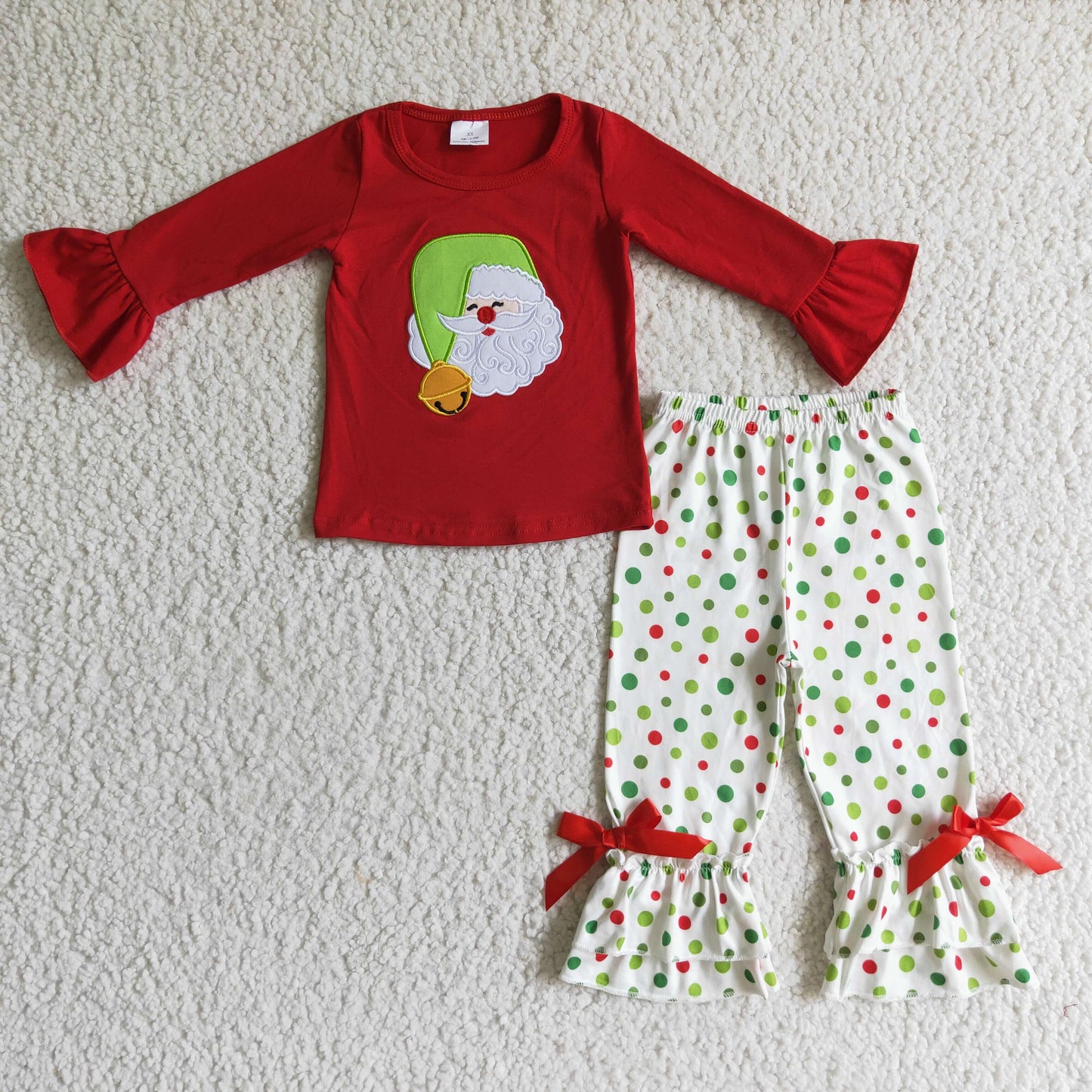 Christmas embroidery shirt polka dots pants girls clothing set