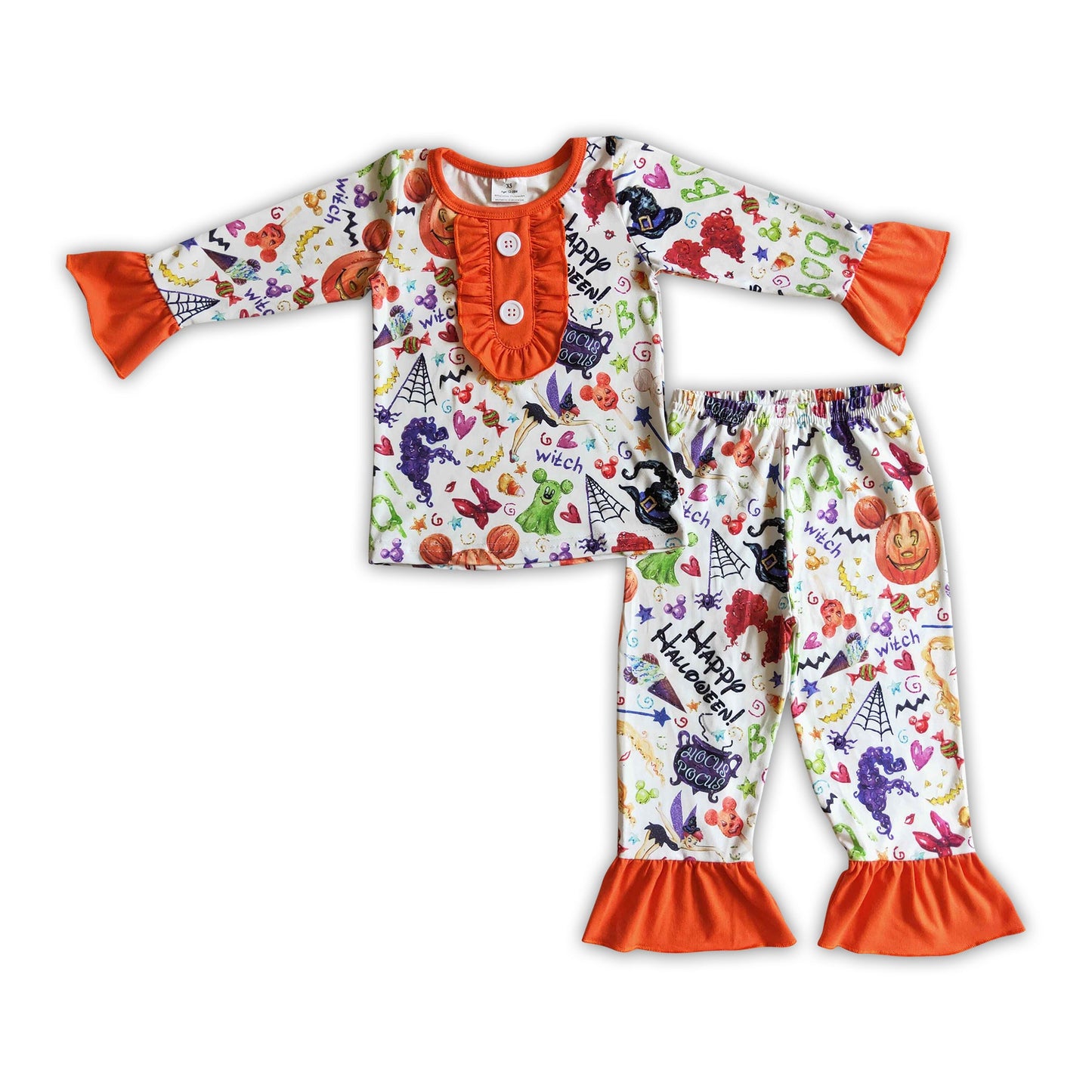 Boo witch happy Halloween kids girls pumpkin pajamas