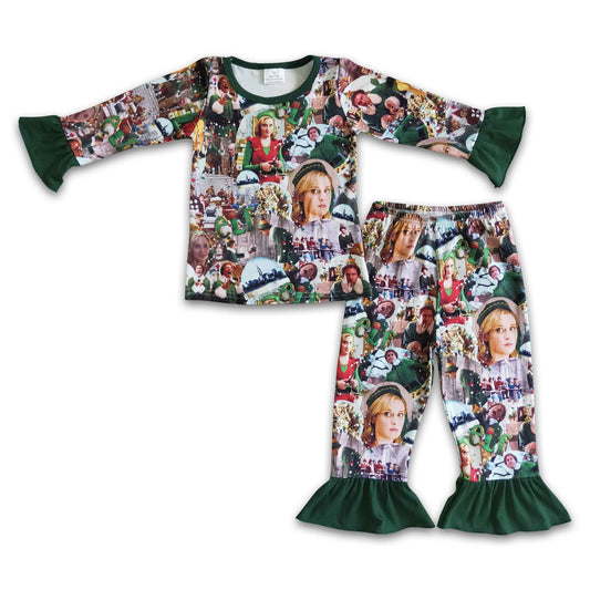 Green man naughty and nice shelf girls Christmas pajamas