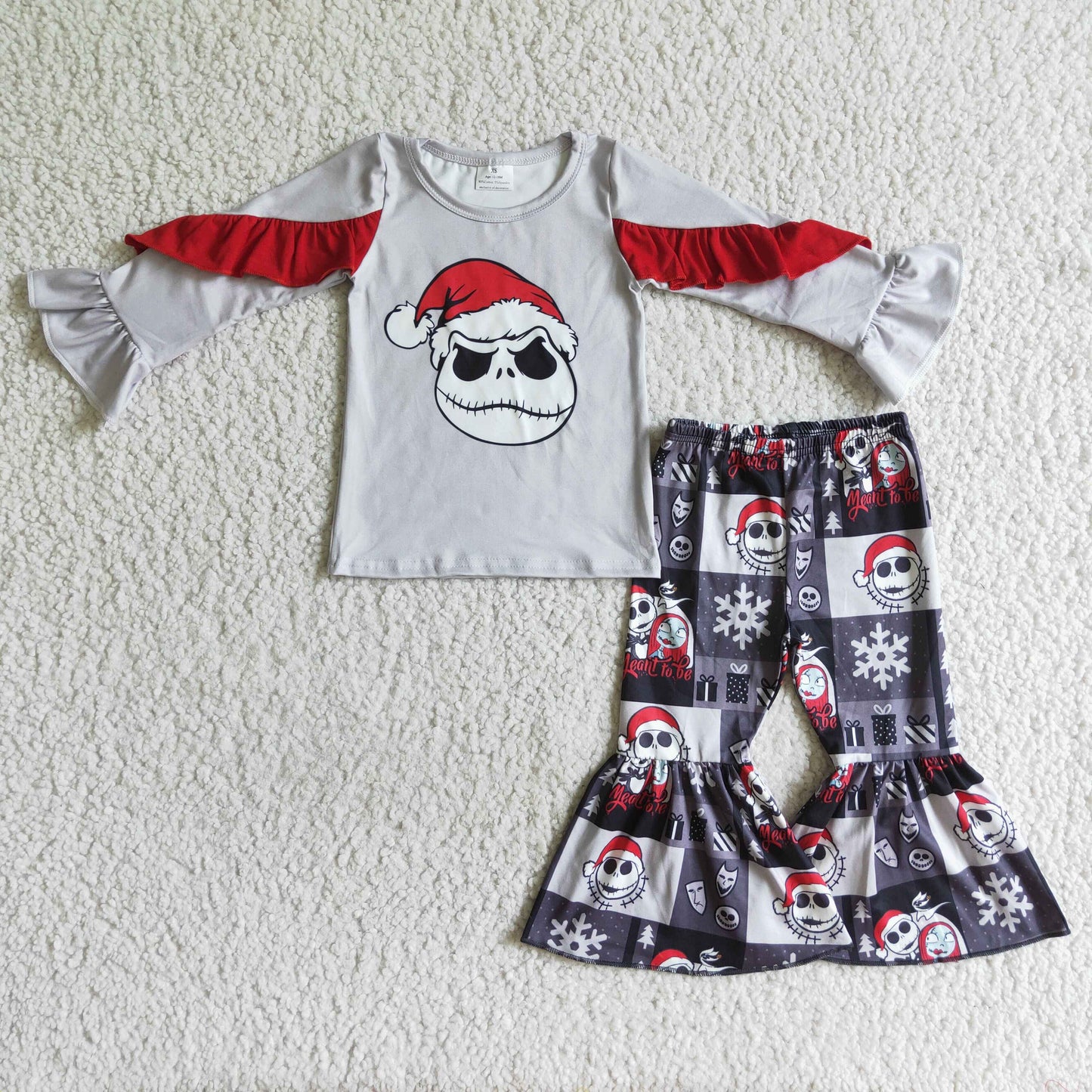 Skull Christmas hat shirt patchwork pants girls Christmas clothes