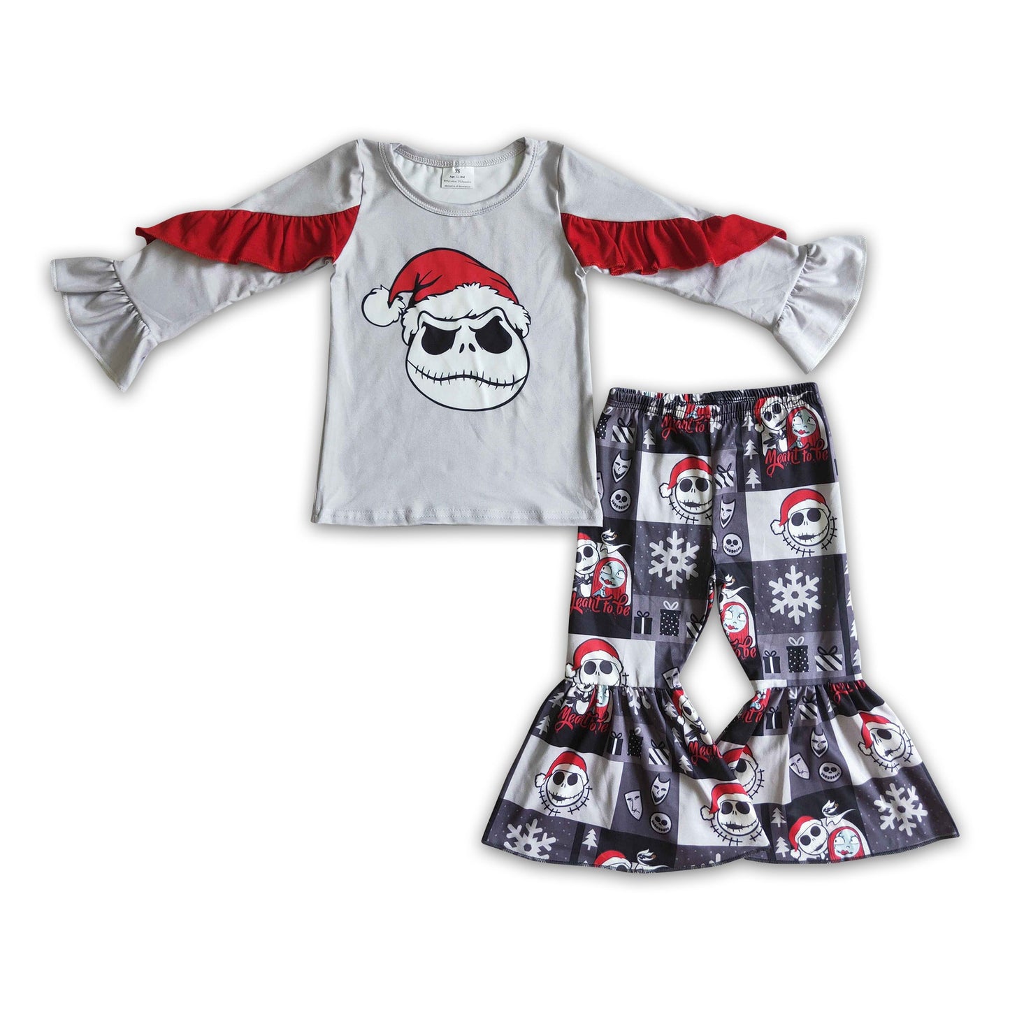 Skull Christmas hat shirt patchwork pants girls Christmas clothes