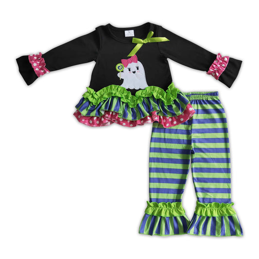 Black ghost tunic ruffle pants kids girls Halloween clothes