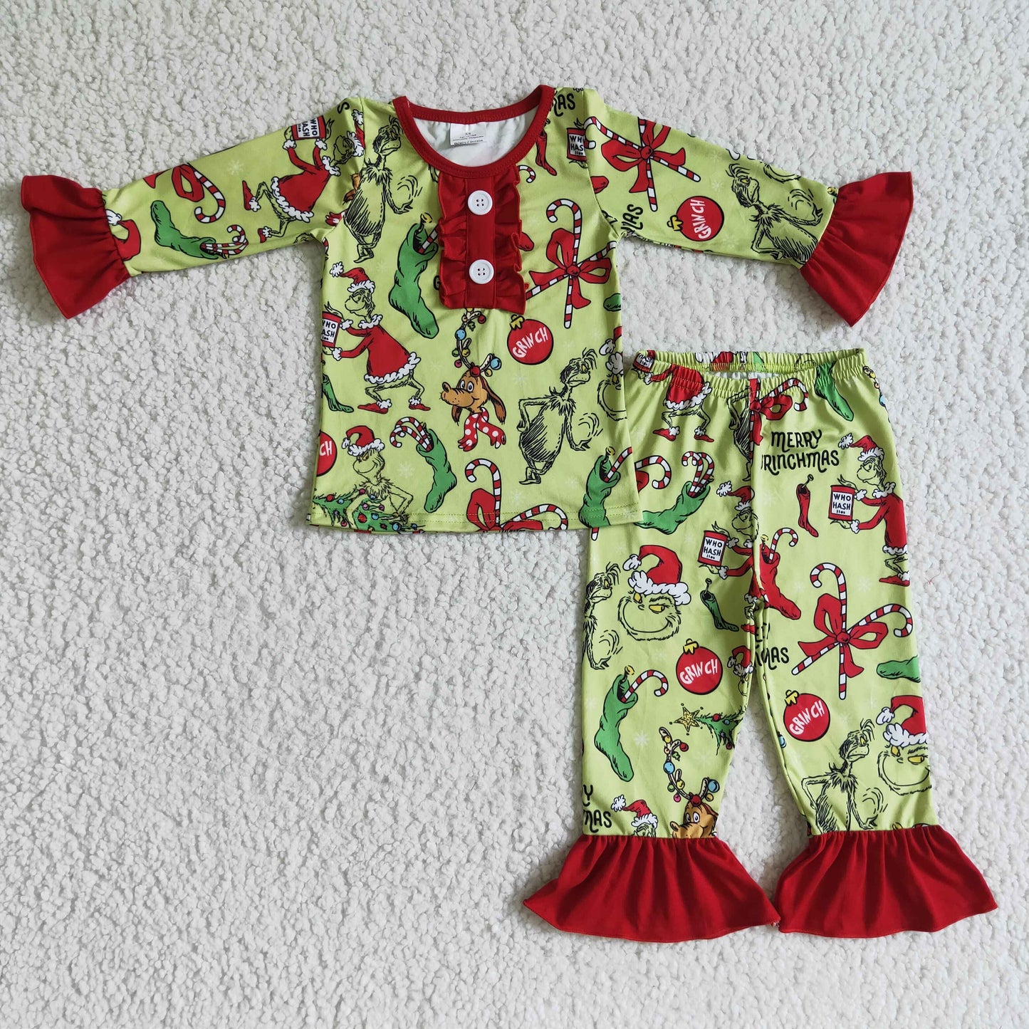 Green face merry Christmas kids girls pajamas