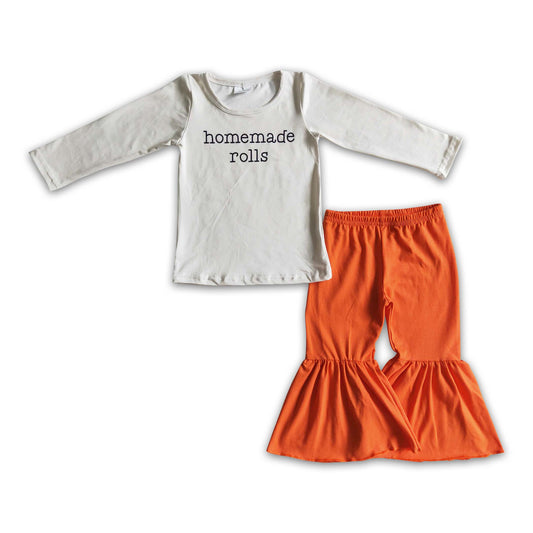 Homemade rolls shirt orange pants kids girls fall clothing