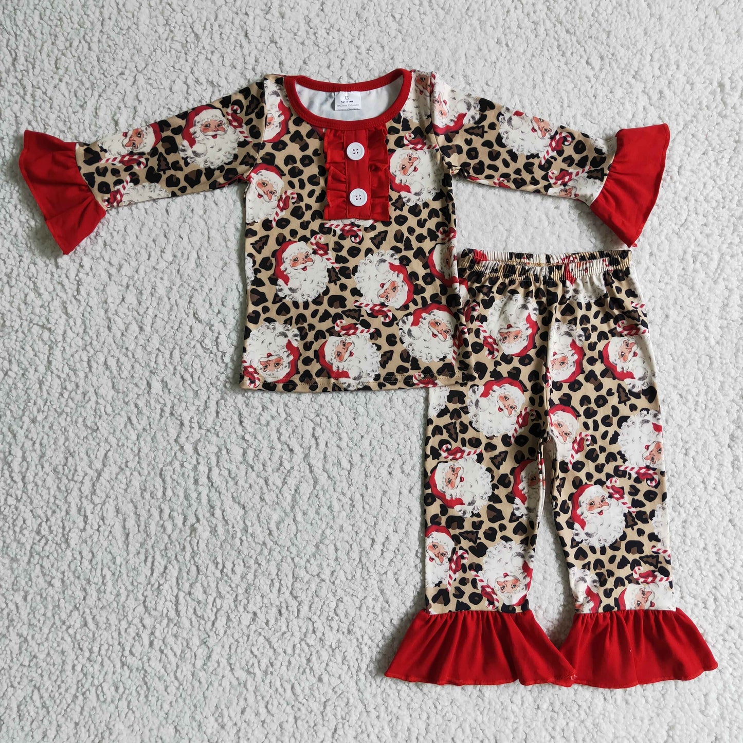 Leopard santa kids girls Christmas pajamas set