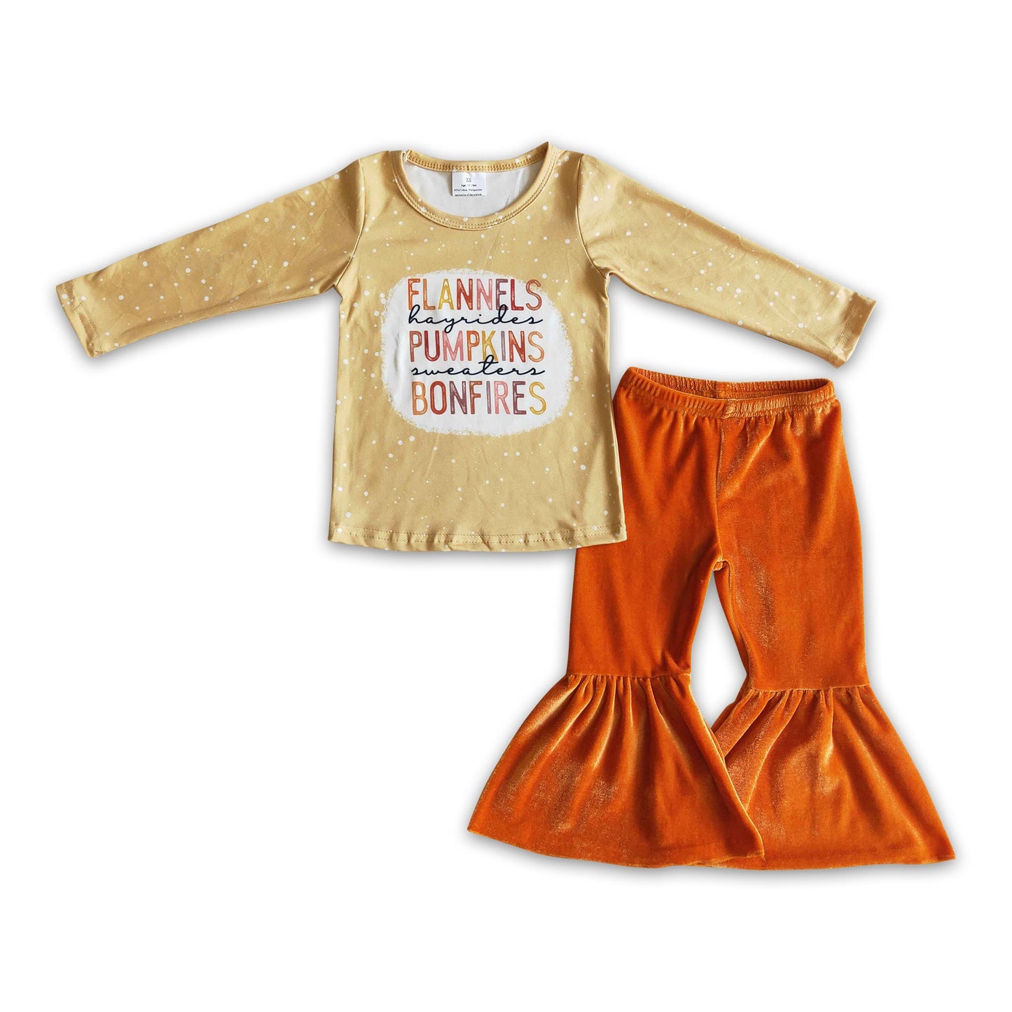 Long sleeves bleached shirt velvet pants girls pumpkin clothing