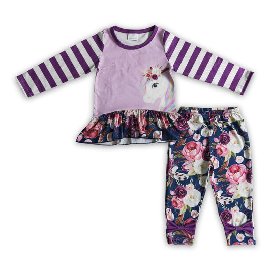 Unicorn shirt floral leggings girls fall clothes