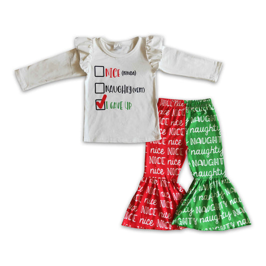 Naughty and nice bell bottom pants girls Christmas outfits