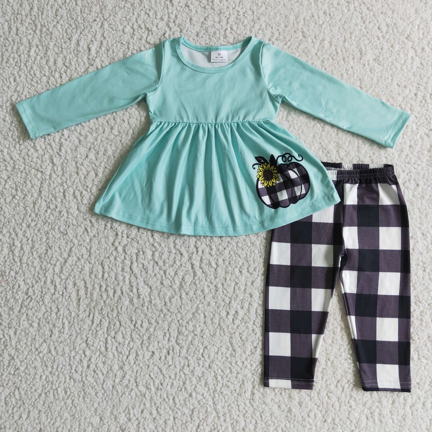 Black plaid pumpkin tunic legging girls fall clothing set