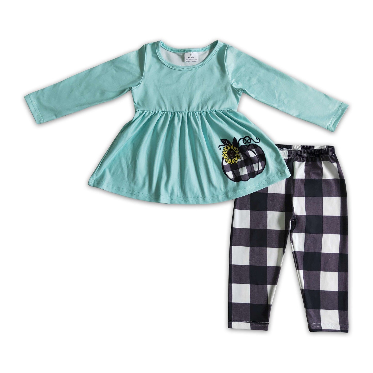 Black plaid pumpkin tunic legging girls fall clothing set