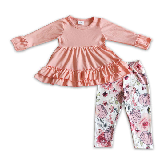 Pink ruffle tunic pumpkin leggings baby girls fall clothes