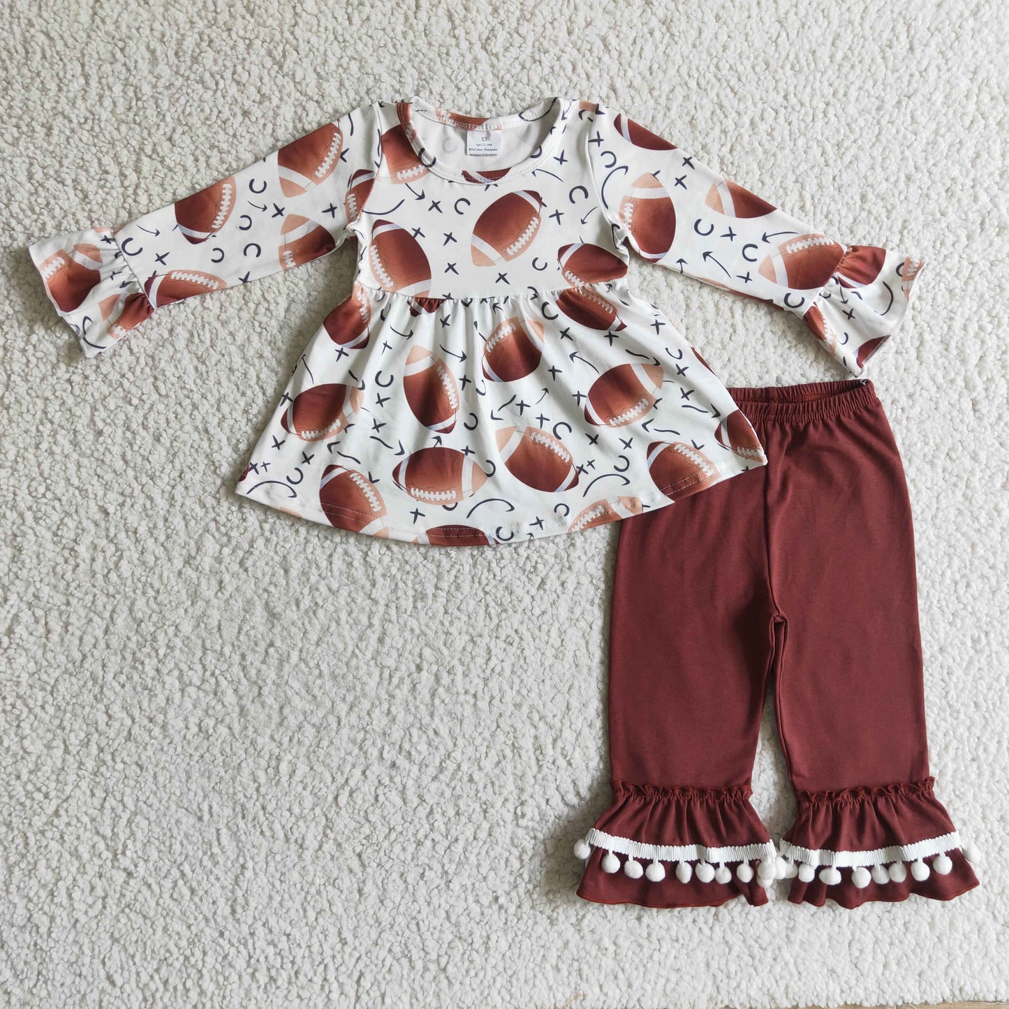 Football tunic pom ruffle pants girls clothing set