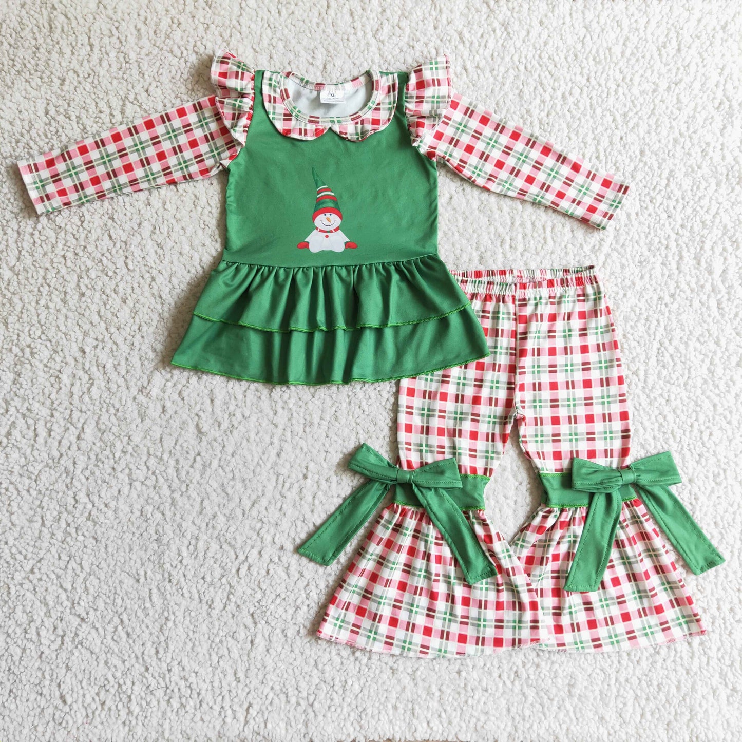 Snowman red green plaid girls Christmas clothes