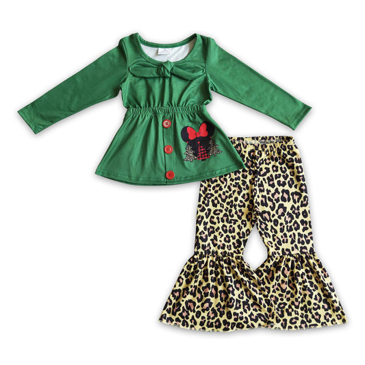 Mouse Christmas tree tunic leopard girls clothing set