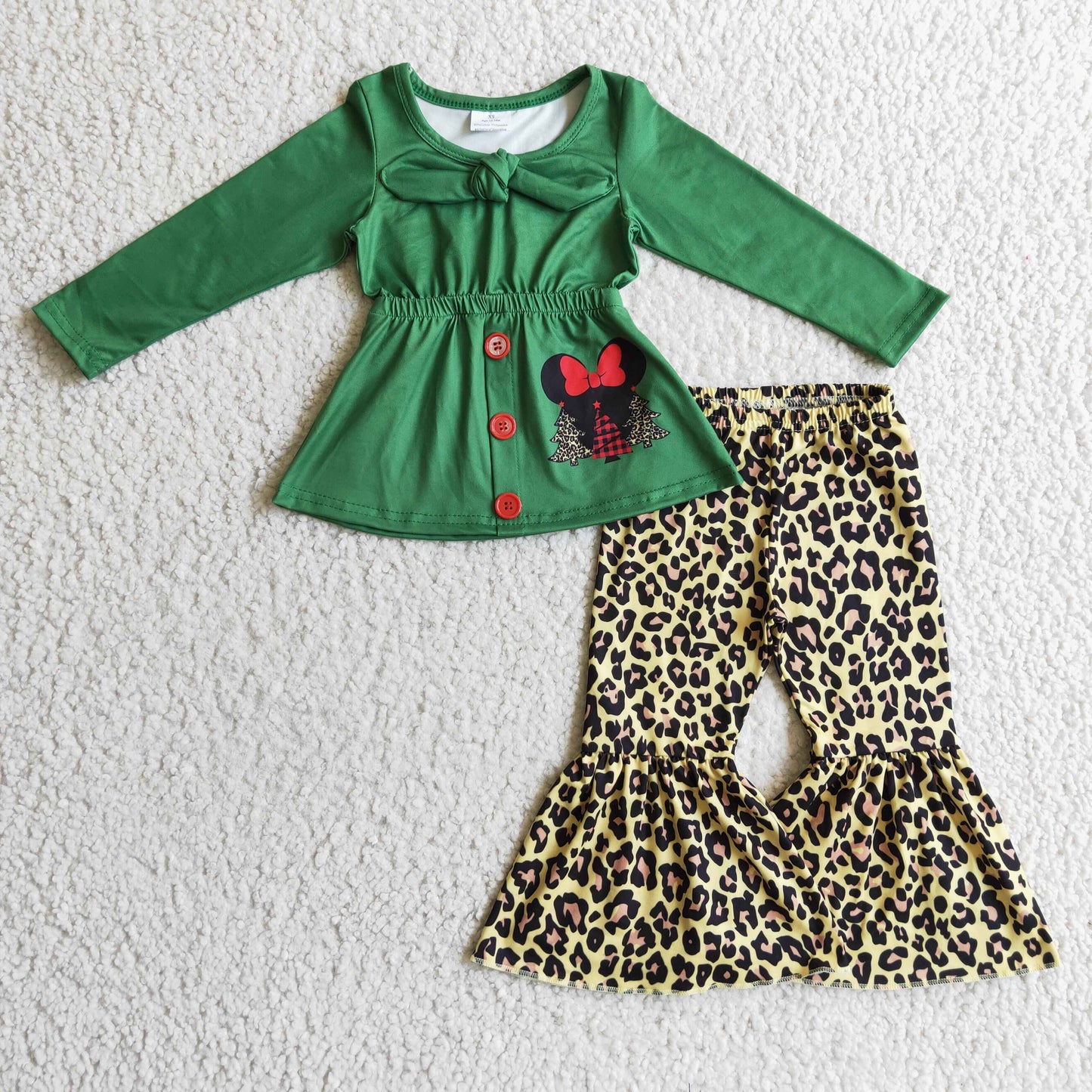 Mouse Christmas tree tunic leopard girls clothing set