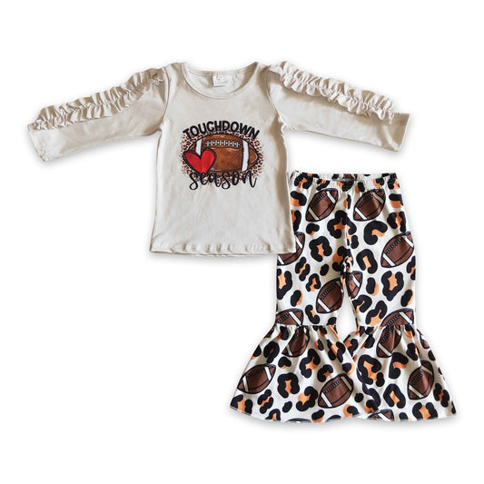 Touchdown season leopard football baby girls clothing set