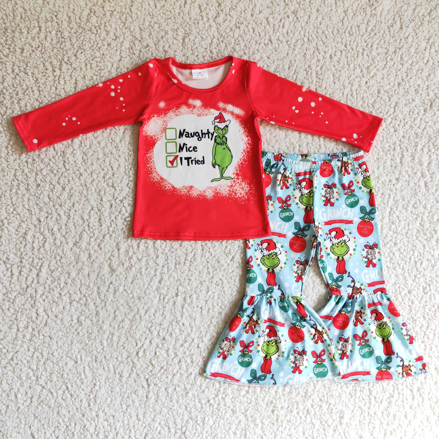 Green face naughty or nice girls Christmas clothes