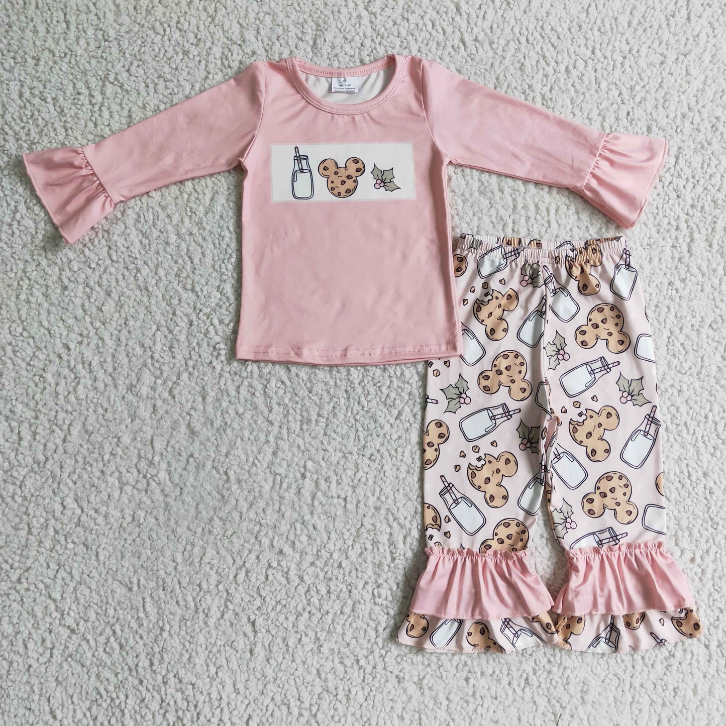 Pink milk biscuit shirt ruffle pants girls Christmas clothing set