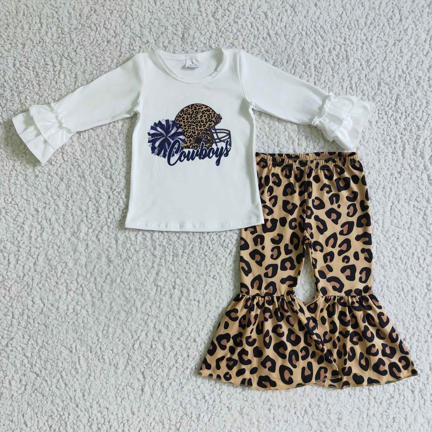 Cowboy white shirt leopard bell bottom pants girls team clothes