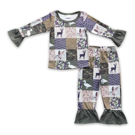 Duck deer camo patchwork kids girls hunting pajamas