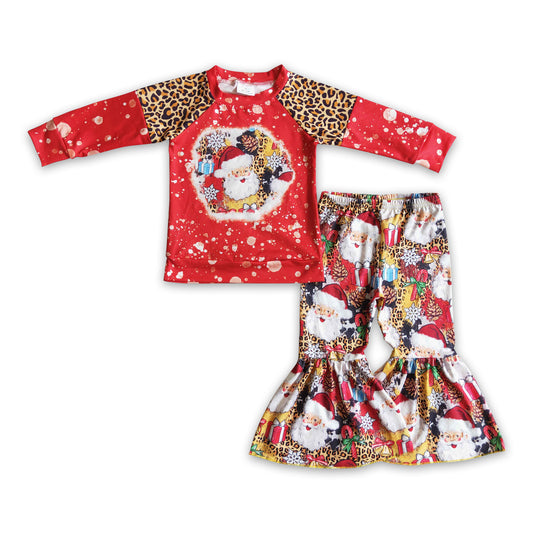 Santa leopard shirt bell bottom pants girls Christmas outfits