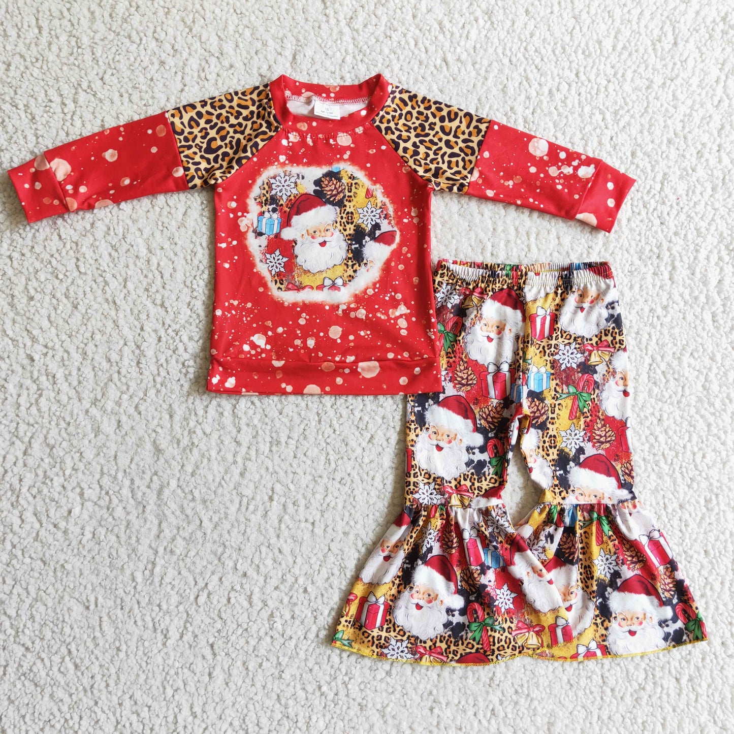 Santa leopard shirt bell bottom pants girls Christmas outfits