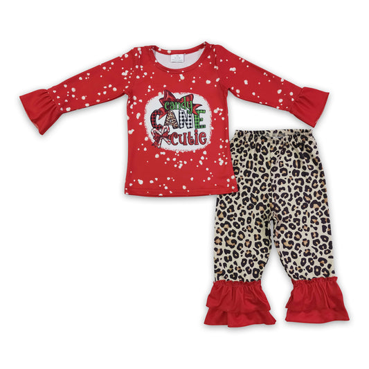 Candy cane cutie shirt leopard pants girls Christmas clothes