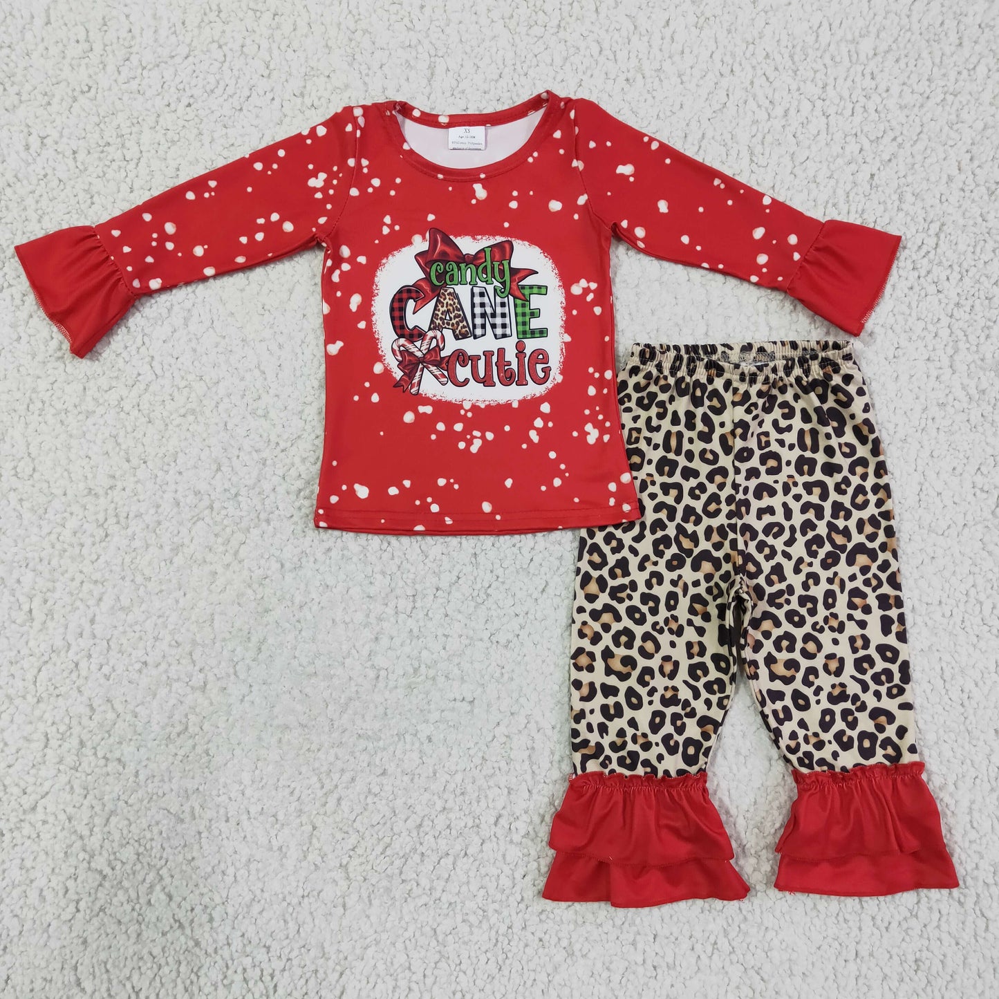 Candy cane cutie shirt leopard pants girls Christmas clothes