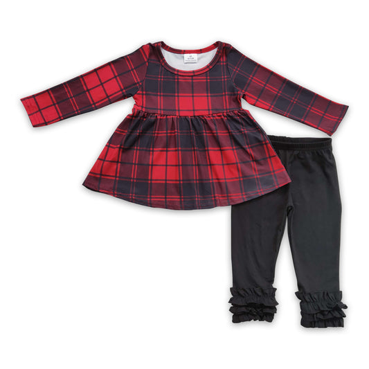 Buffalo plaid tunic black icing ruffle leggings girls Christmas clothing