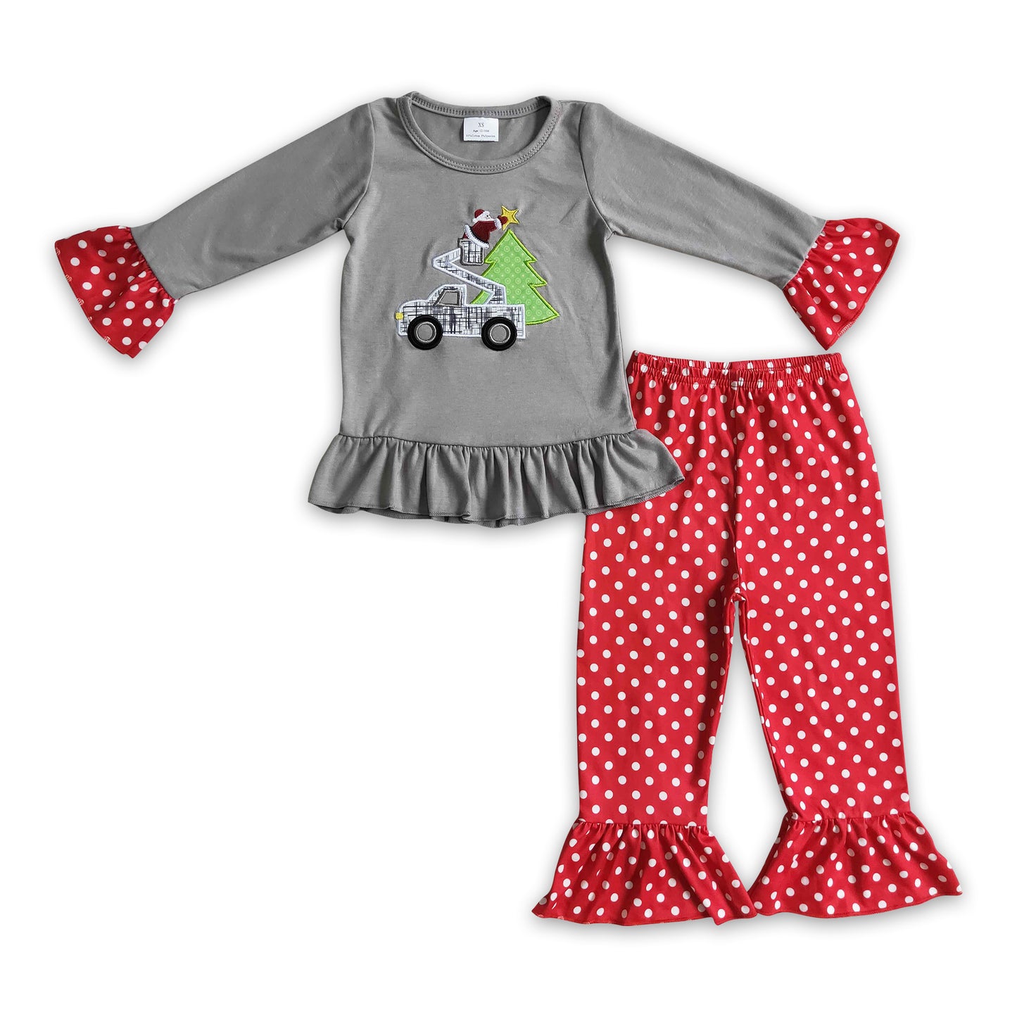 Santa Christmas tree tractor embroidery girls clothing set