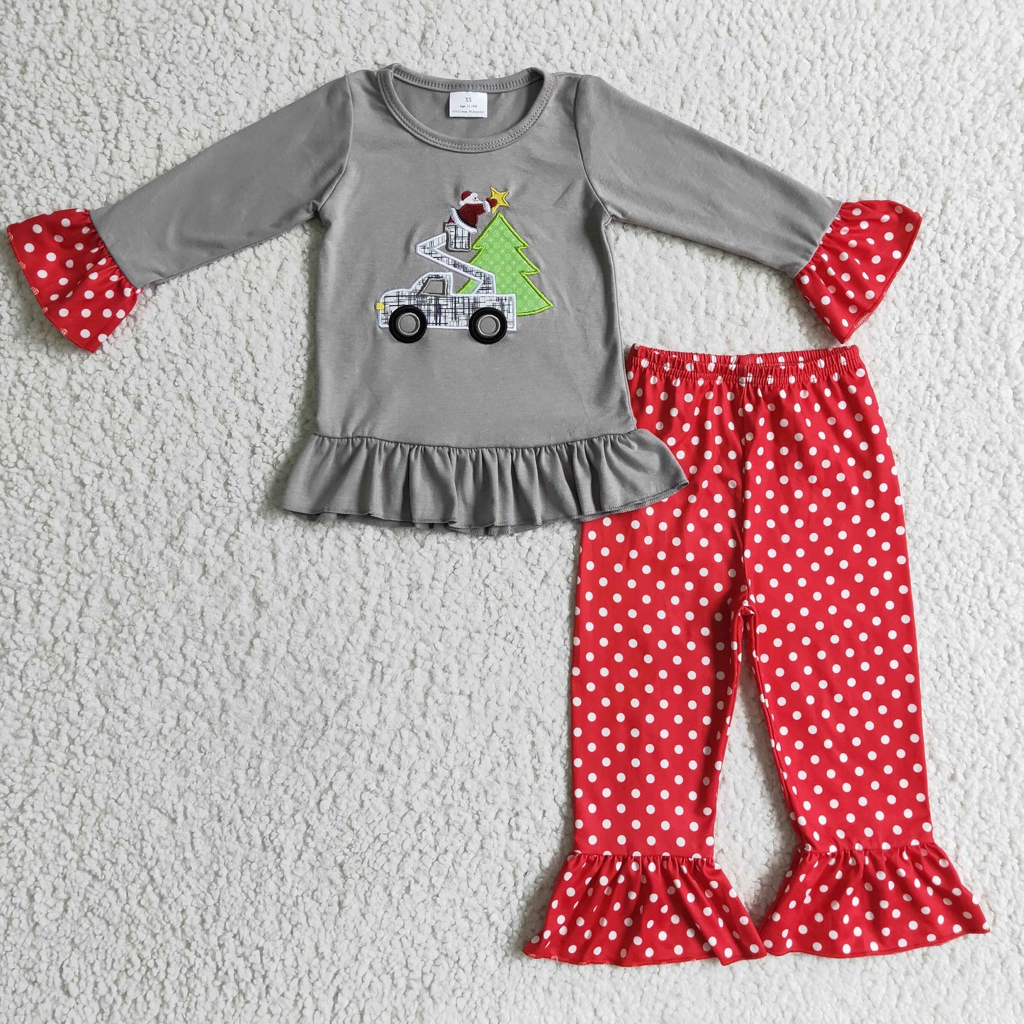 Santa Christmas tree tractor embroidery girls clothing set