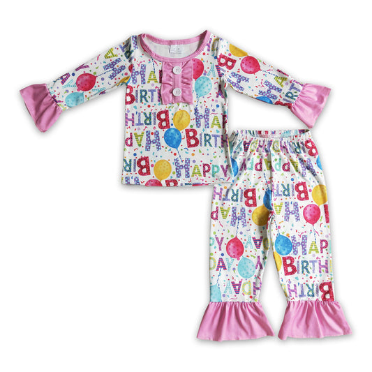 Happy birthday balloon apparel kids girls pajamas