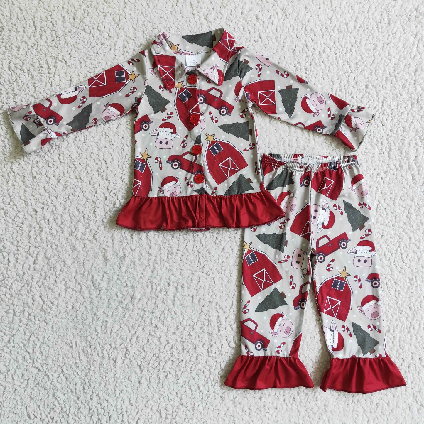 Cow pig farm print kids girls Christmas pajamas