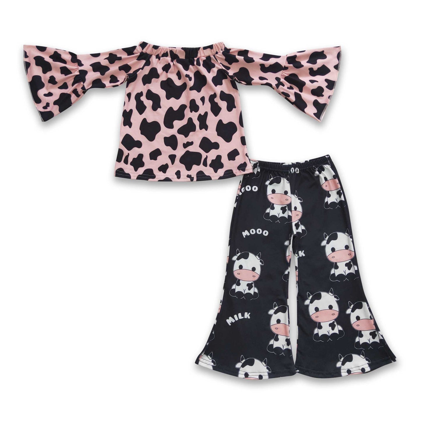 Mooo milk cow long sleeves pants girls clothing set