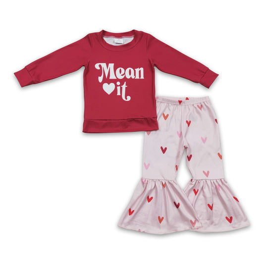 Mean it heart bell bottom pants girls valentine's outfits