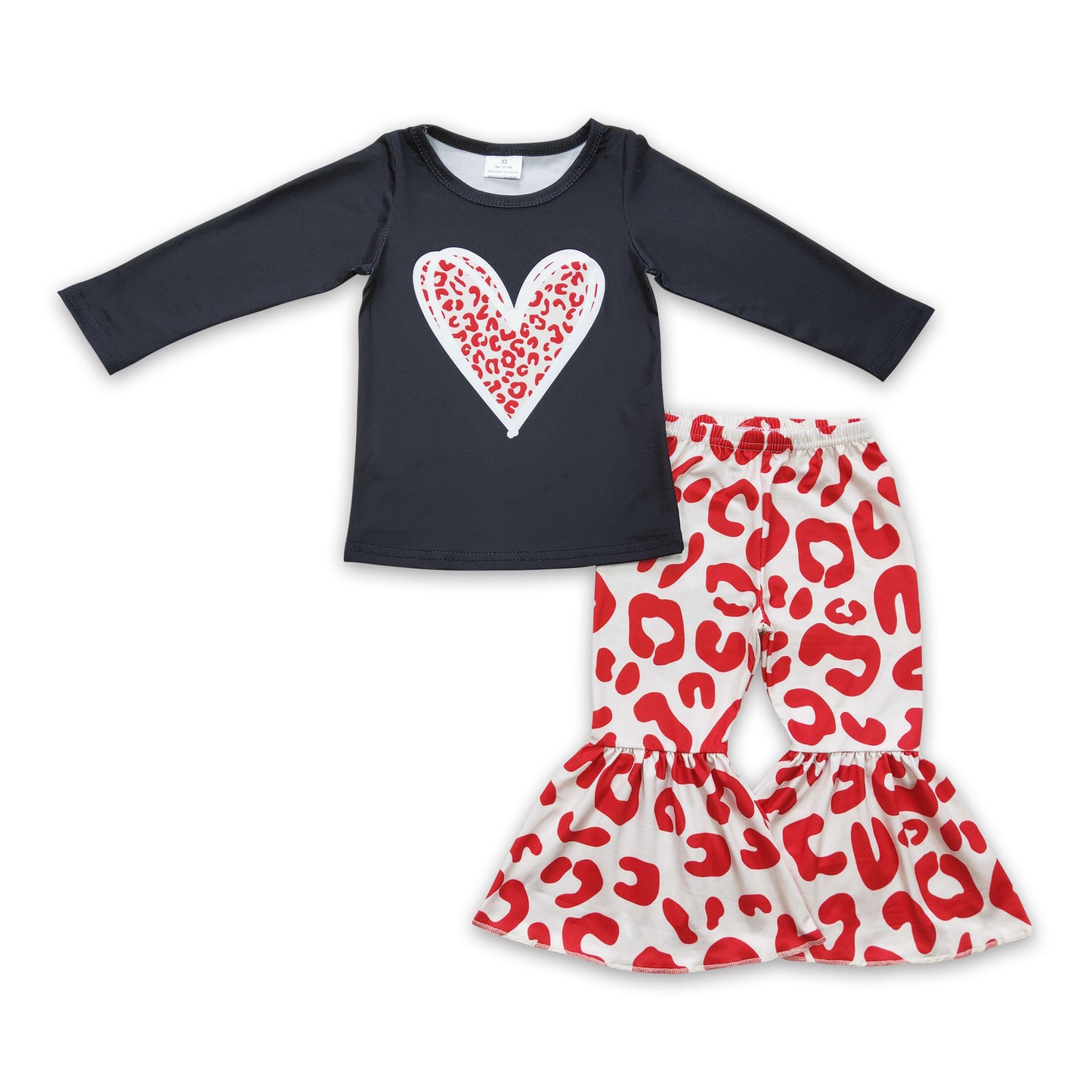 Leopard heart shirt bell bottom pants girls Valentine's outfits