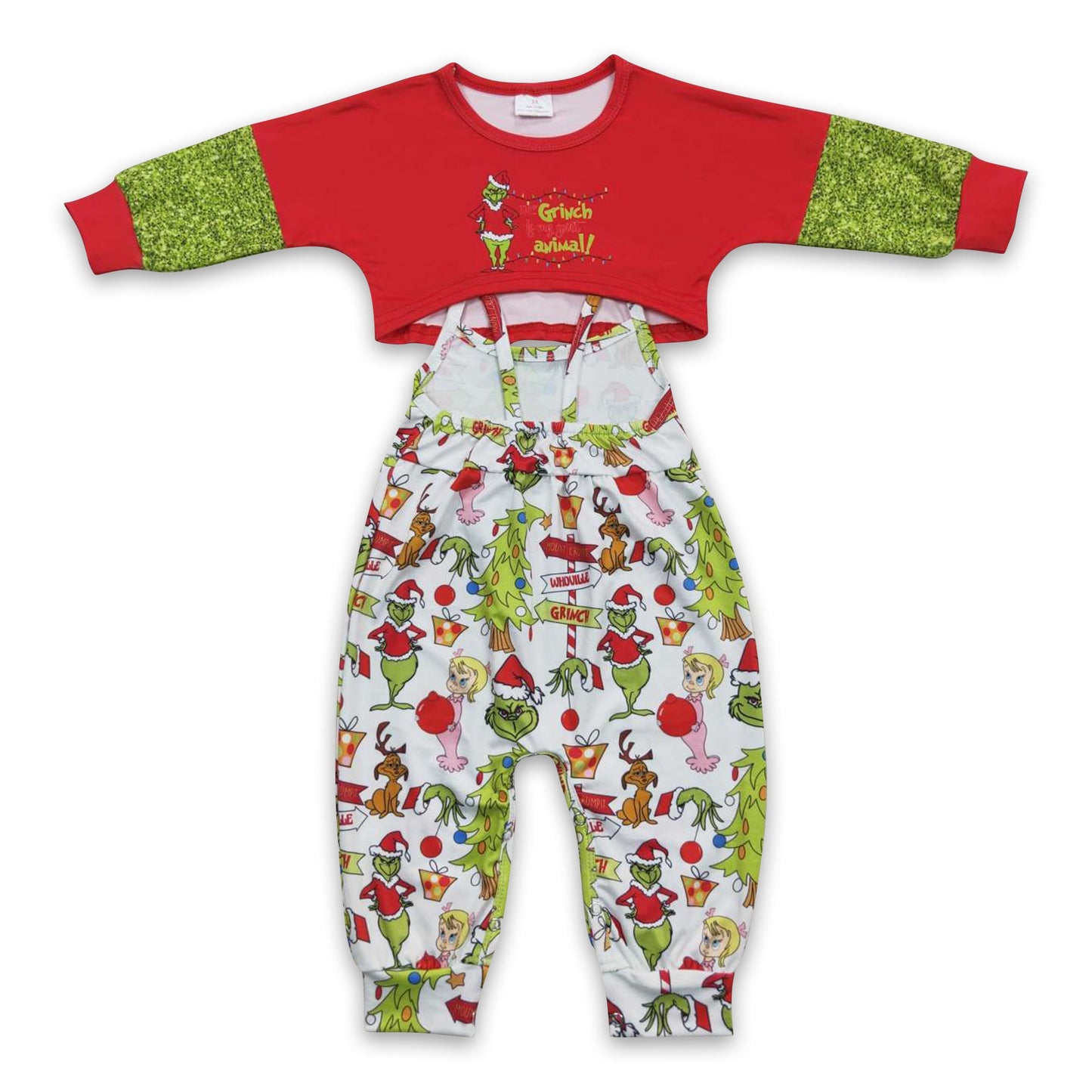 Green face Christmas tree gift jumpsuit top girls outfits