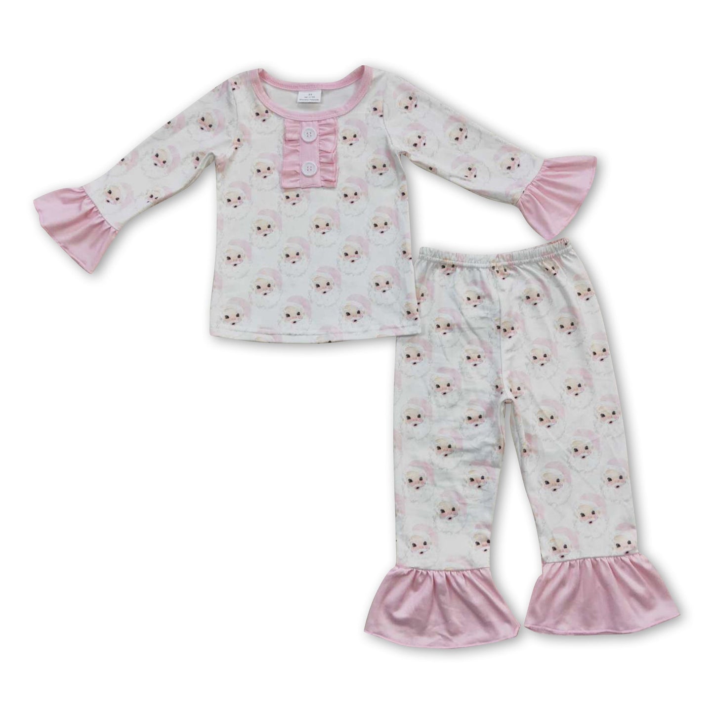 Pink santa long sleeves girls Christmas pajamas