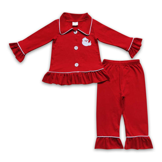 Red santa ruffle girls Christmas pajamas