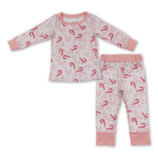 Pink candy cane long sleeves girls Christmas pajamas