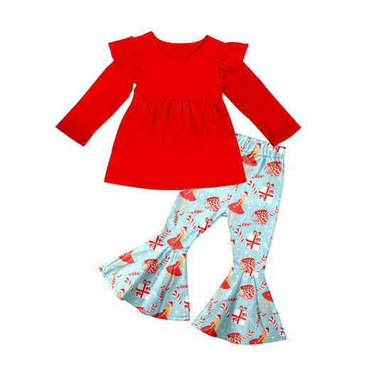 Red tunic gift candy cane pants party girls Christmas outfits